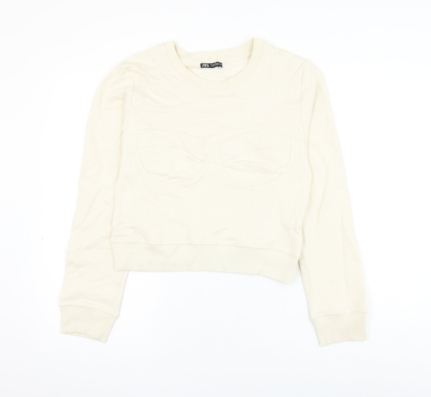 Zara Womens Beige Cotton Pullover Sweatshirt Size M Pullover