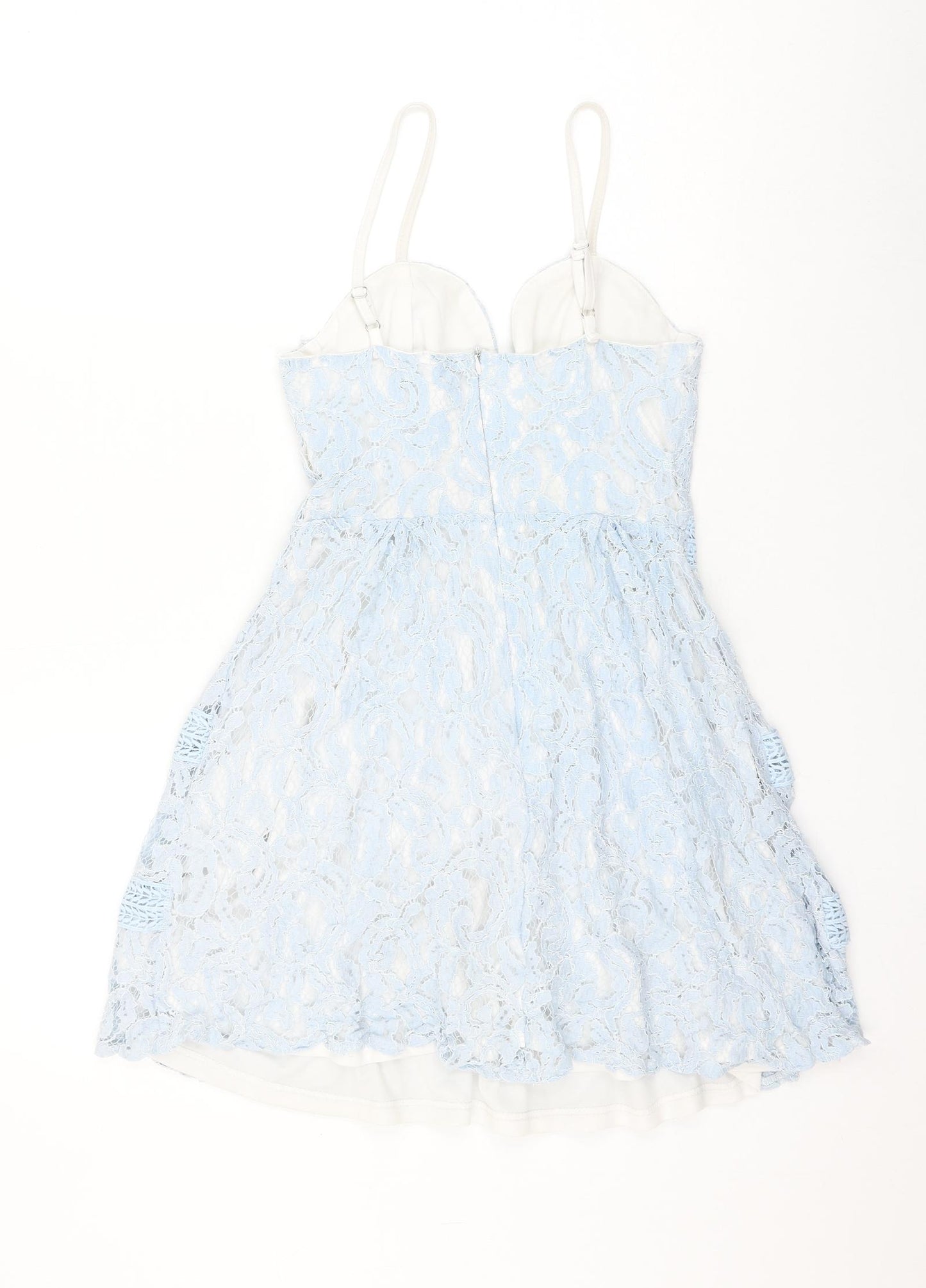 Boohoo Womens Blue Geometric Polyamide A-Line Size 8 Sweetheart Zip