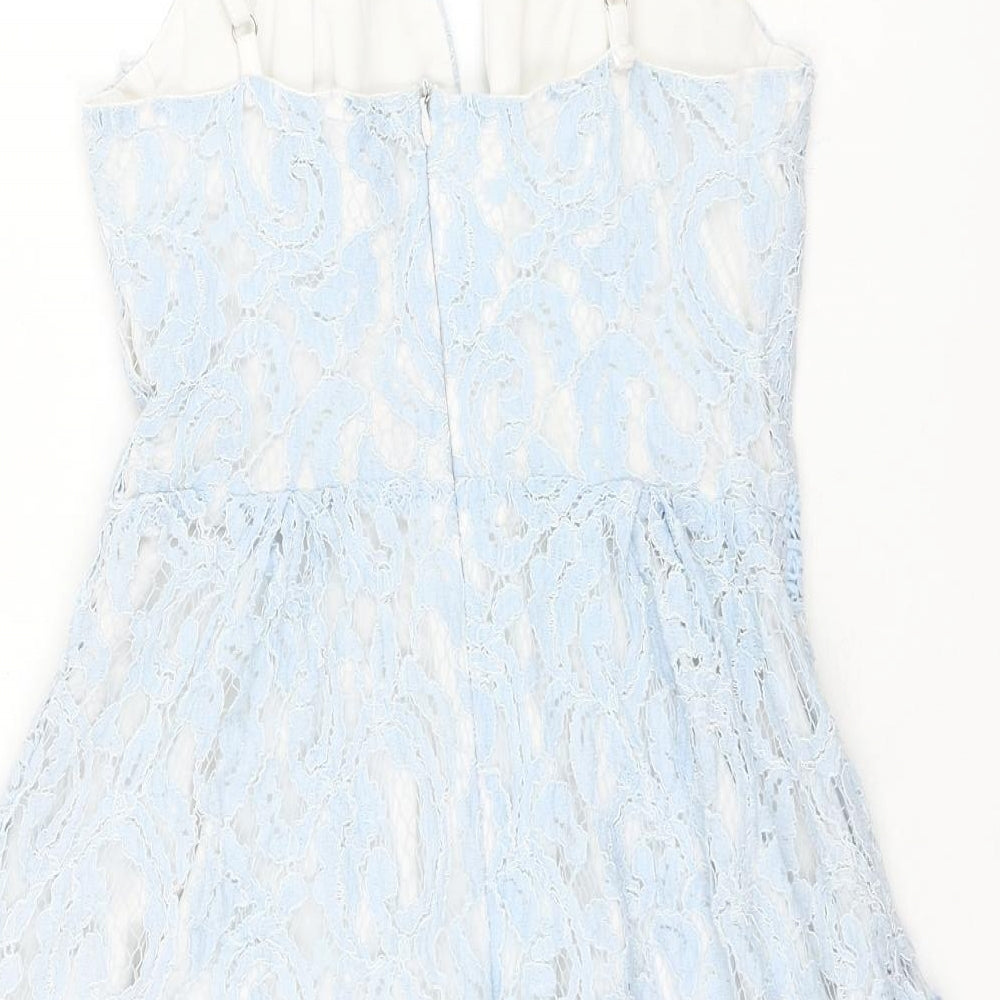 Boohoo Womens Blue Geometric Polyamide A-Line Size 8 Sweetheart Zip