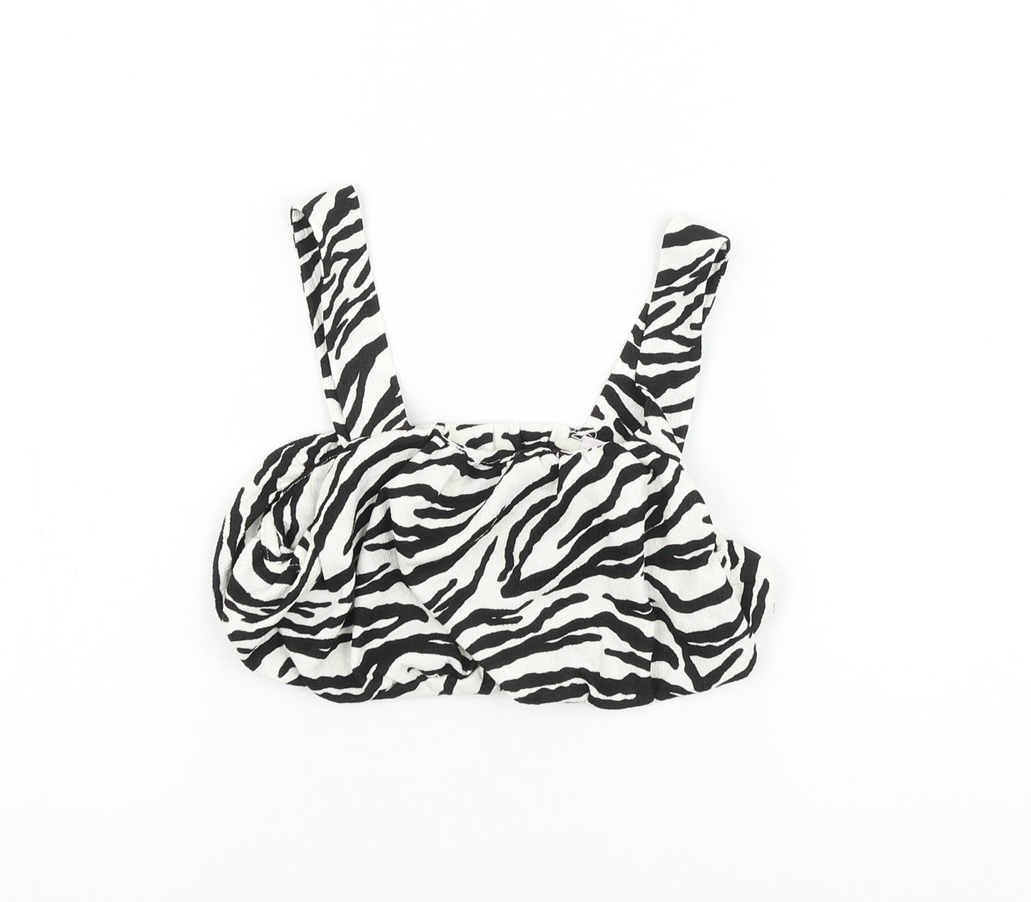 Zara Girls White Animal Print Polyester Cropped Tank Size 11-12 Years Square Neck Pullover - Zebra Print
