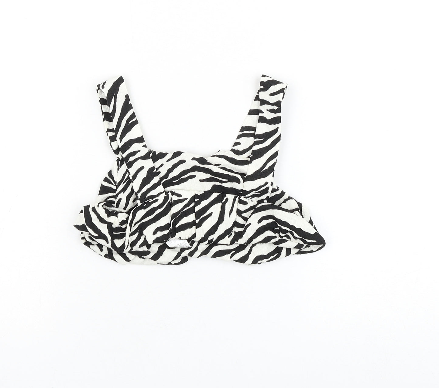 Zara Girls White Animal Print Polyester Cropped Tank Size 11-12 Years Square Neck Pullover - Zebra Print