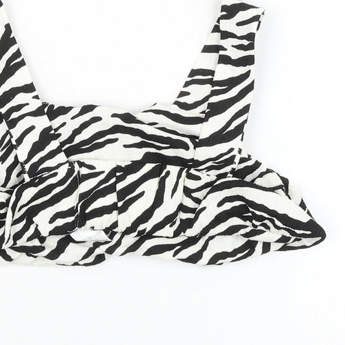 Zara Girls White Animal Print Polyester Cropped Tank Size 11-12 Years Square Neck Pullover - Zebra Print