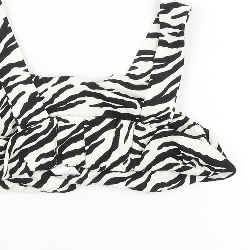 Zara Girls White Animal Print Polyester Cropped Tank Size 11-12 Years Square Neck Pullover - Zebra Print