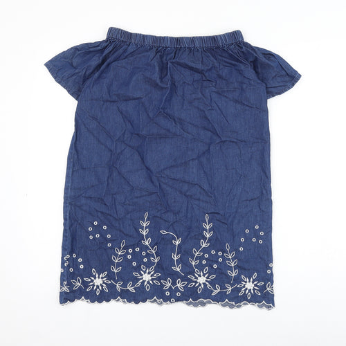 Miss Evie Girls Blue Floral Cotton Shift Size 11-12 Years Off the Shoulder Pullover