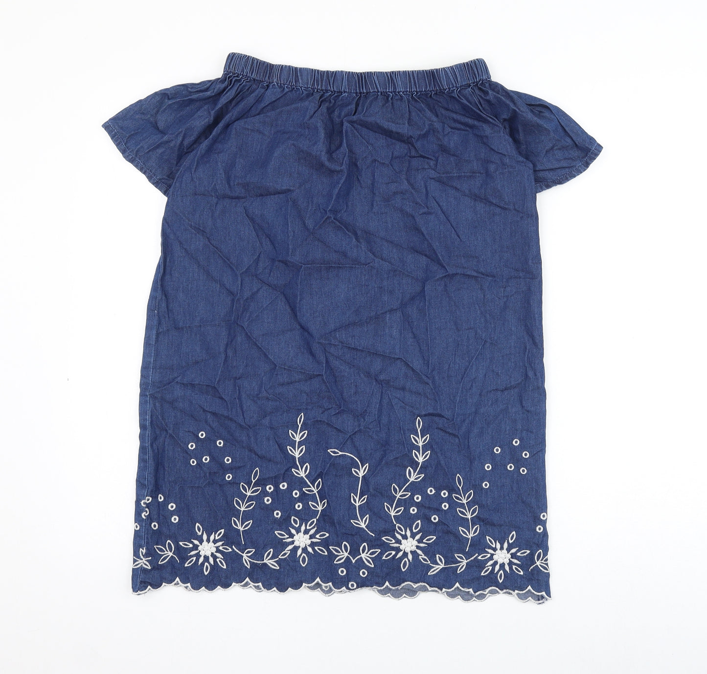 Miss Evie Girls Blue Floral Cotton Shift Size 11-12 Years Off the Shoulder Pullover