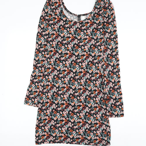 H&M Womens Blue Floral Viscose Pencil Dress Size 8 Scoop Neck Pullover