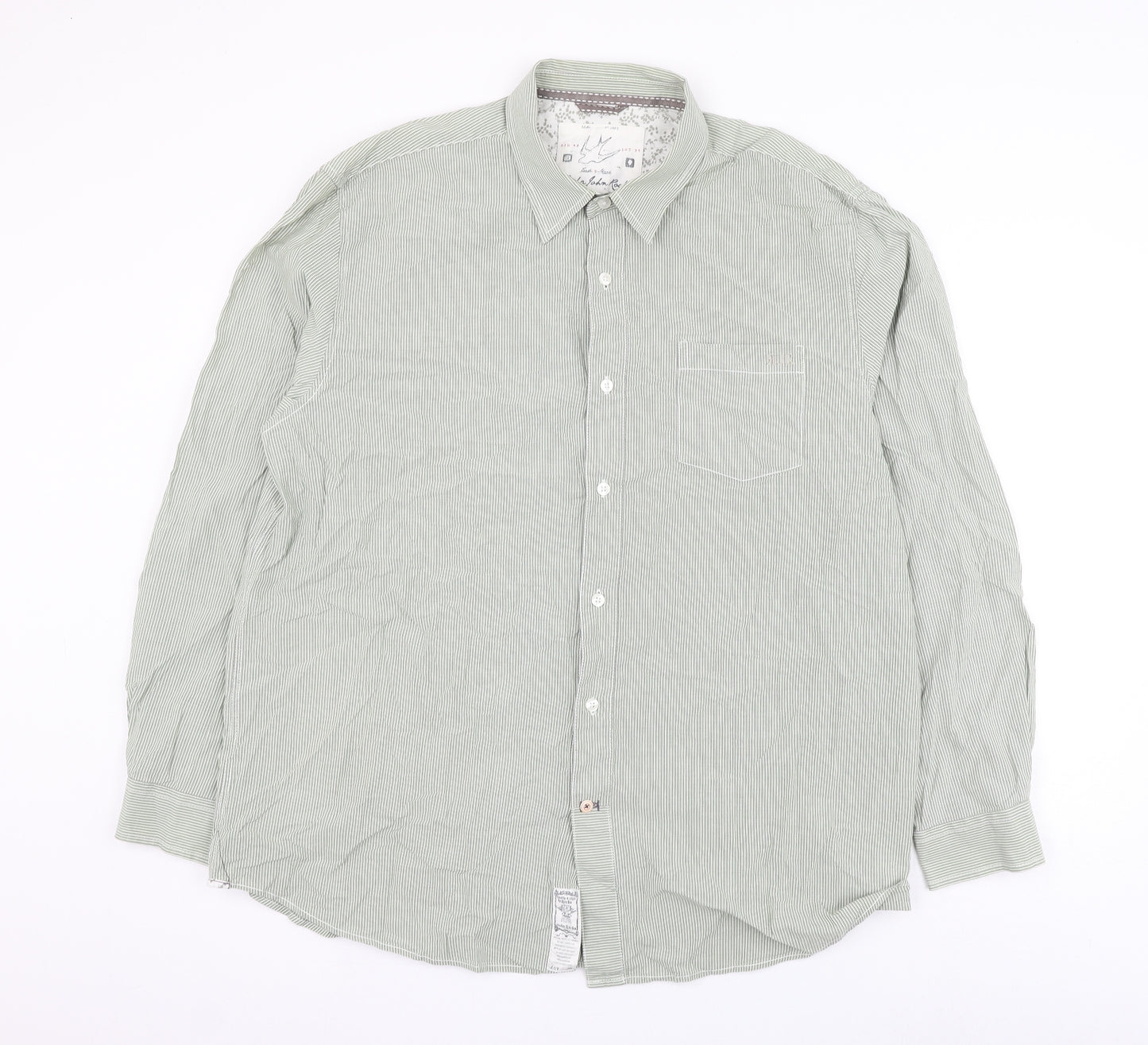 RJR.John Rocha Mens Green Striped Cotton Dress Shirt Size XL Collared Button