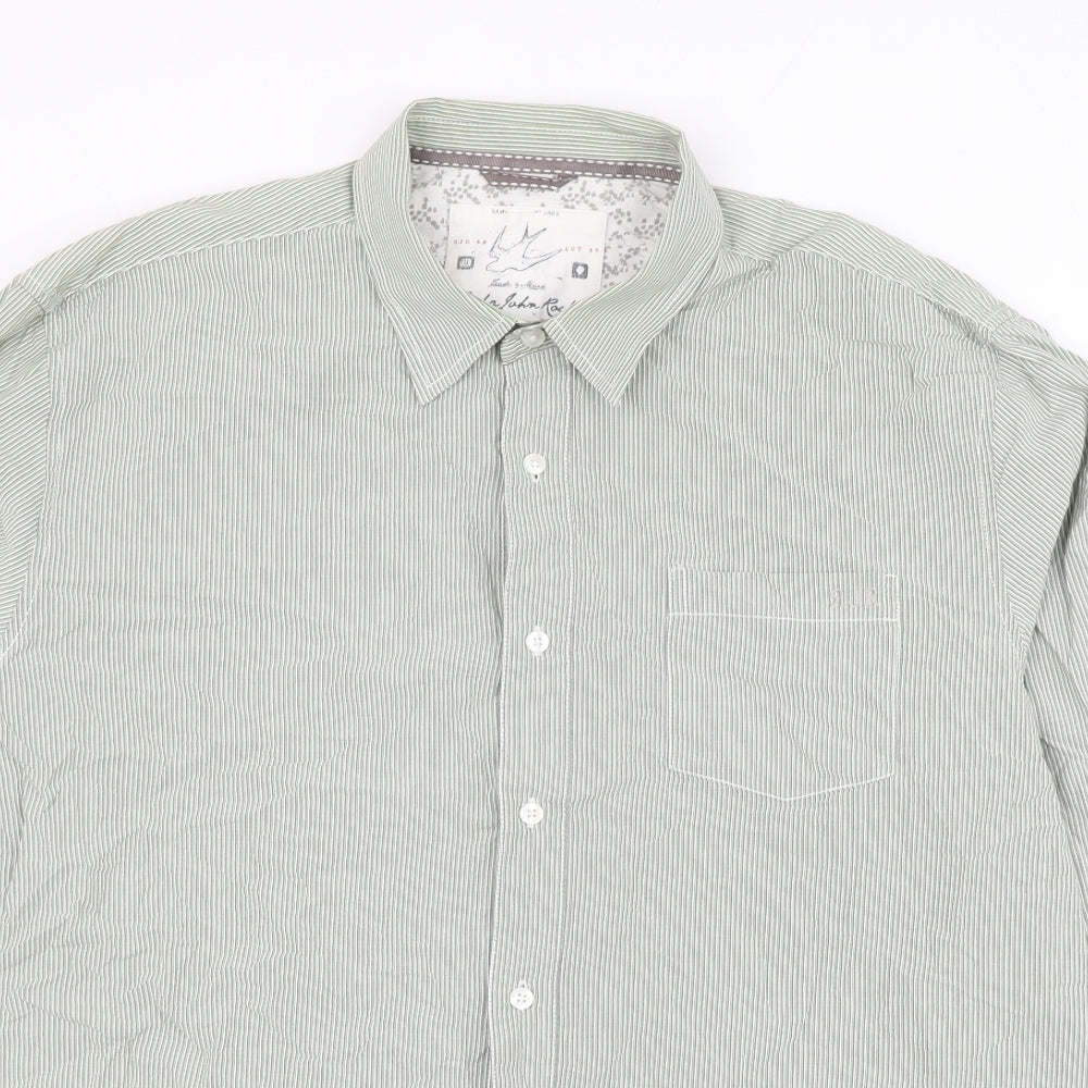 RJR.John Rocha Mens Green Striped Cotton Dress Shirt Size XL Collared Button