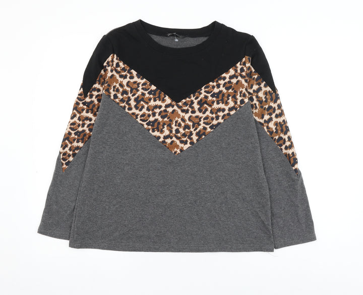 SheIn Womens Grey Colourblock Cotton Pullover Sweatshirt Size M Pullover - Leopard Print