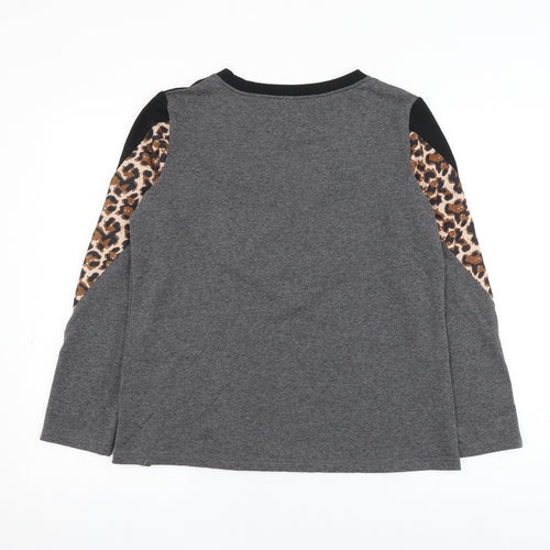 SheIn Womens Grey Colourblock Cotton Pullover Sweatshirt Size M Pullover - Leopard Print