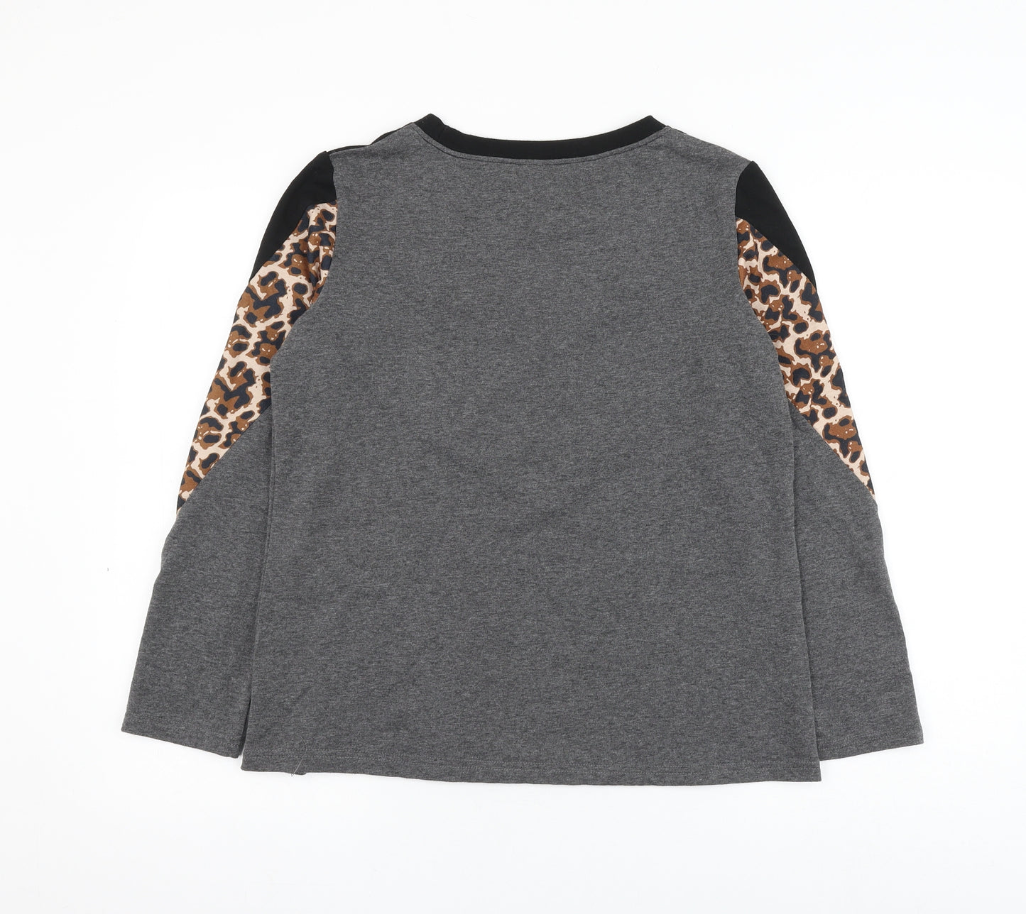 SheIn Womens Grey Colourblock Cotton Pullover Sweatshirt Size M Pullover - Leopard Print