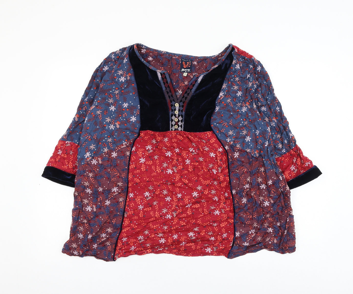 Mantaray Womens Multicoloured Floral Viscose Basic Blouse Size 22 V-Neck