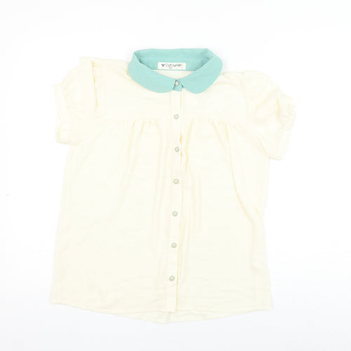 Darimeya Womens Ivory Polyester Basic Button-Up Size S Collared