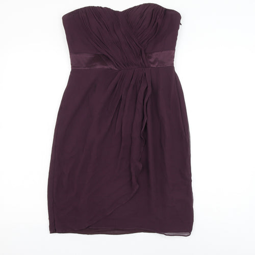 Coast Womens Purple Silk Mini Size 10 Off the Shoulder Zip