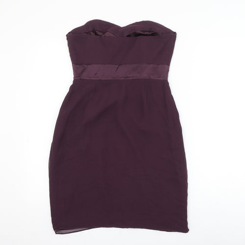 Coast Womens Purple Silk Mini Size 10 Off the Shoulder Zip
