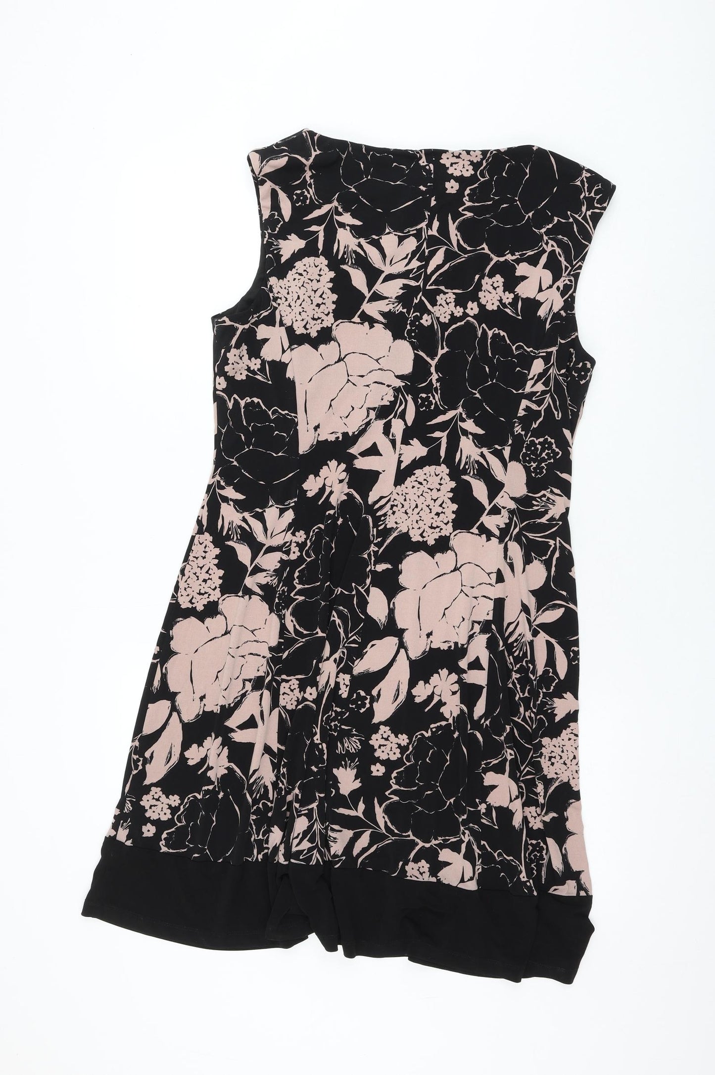 Connected Apparel Womens Black Floral Polyester Skater Dress Size 16 Round Neck Pullover