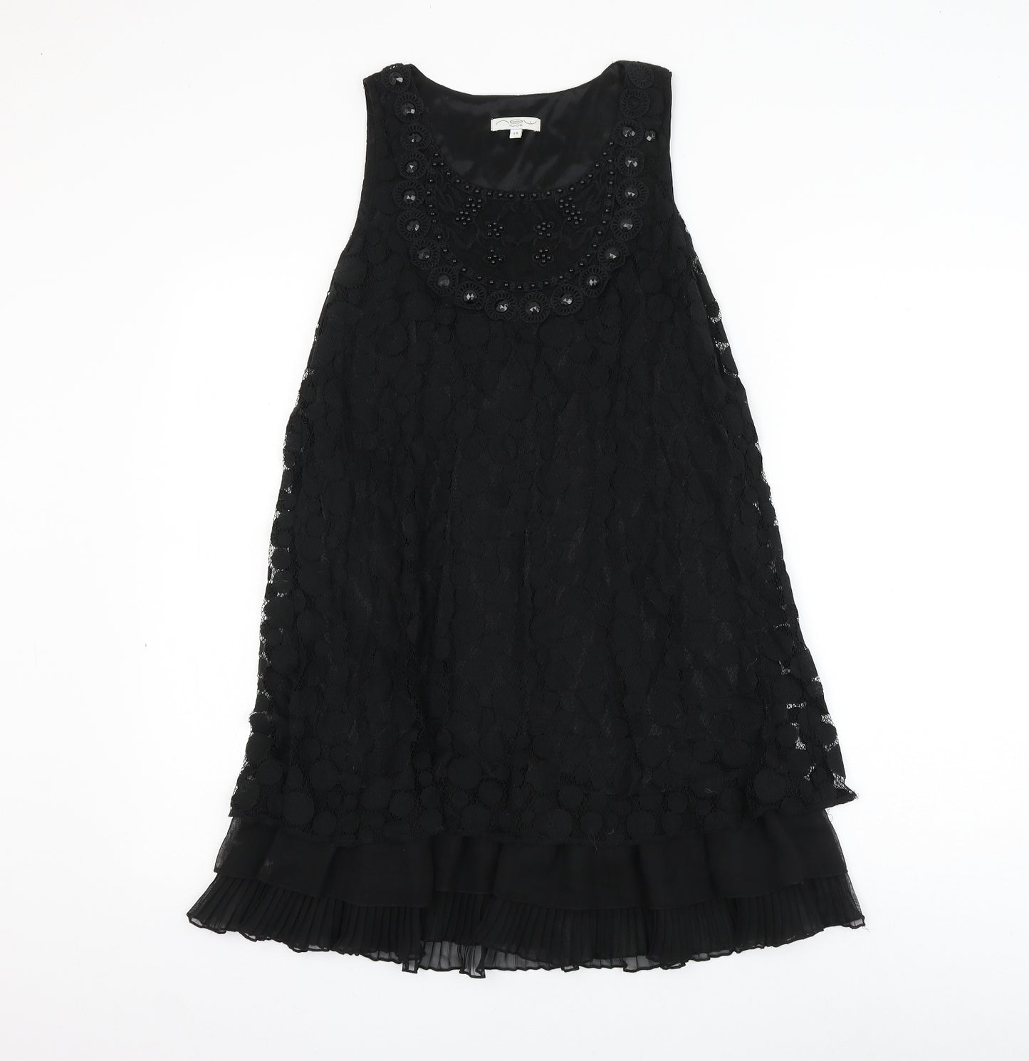 New Look Womens Black Geometric Cotton Shift Size 14 Round Neck Pullover