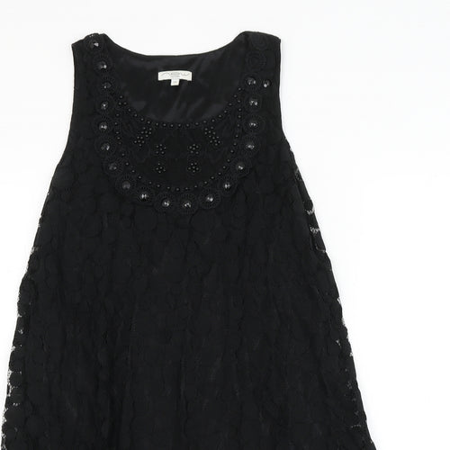 New Look Womens Black Geometric Cotton Shift Size 14 Round Neck Pullover