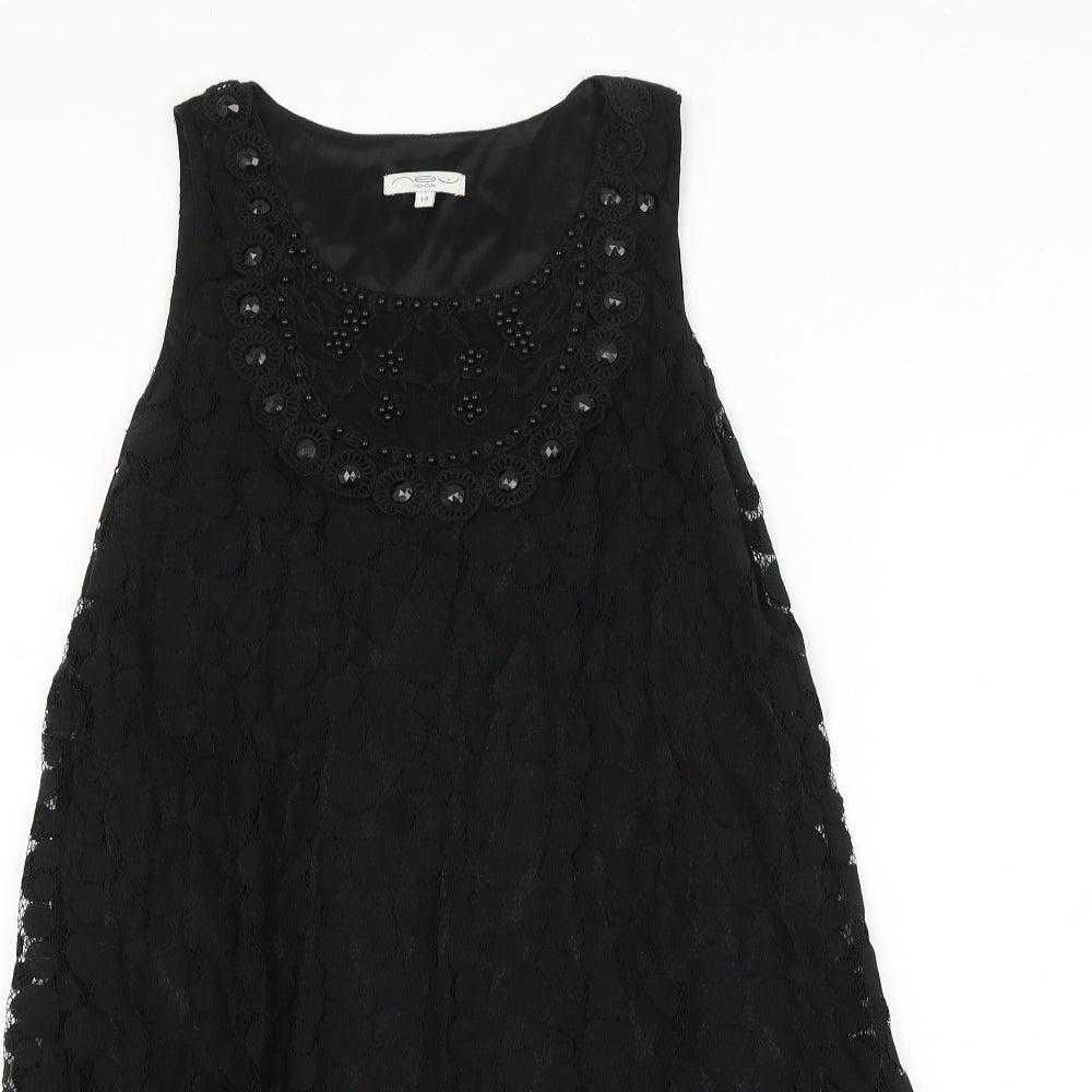 New Look Womens Black Geometric Cotton Shift Size 14 Round Neck Pullover