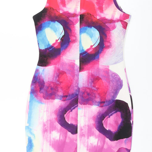 H&M Womens Multicoloured Geometric Polyester Shift Size S Round Neck Zip