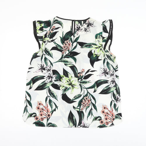 Dorothy Perkins Womens White Floral Polyester Basic Blouse Size 16 Round Neck