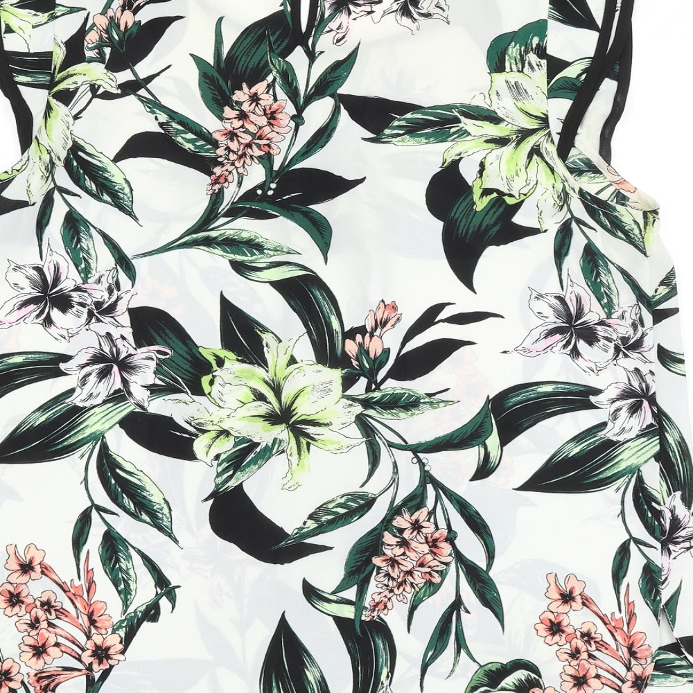 Dorothy Perkins Womens White Floral Polyester Basic Blouse Size 16 Round Neck
