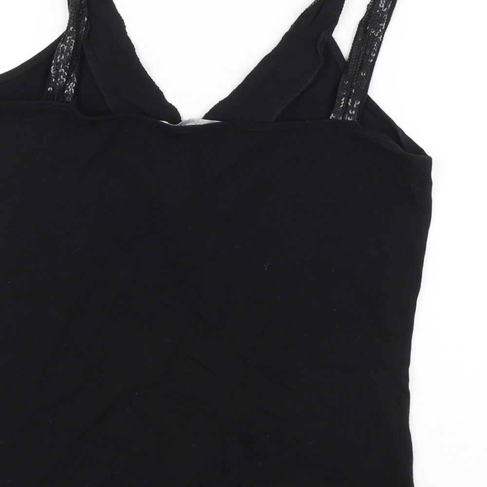 Cote Femme Womens Black Polyester Basic Tank Size 14 V-Neck