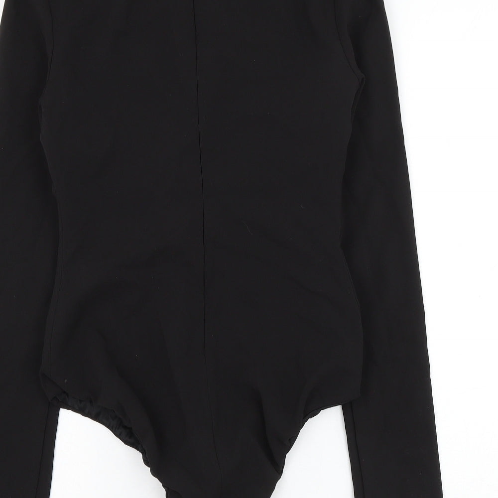 Zara Womens Black Polyester Bodysuit One-Piece Size S Zip - Lace Up