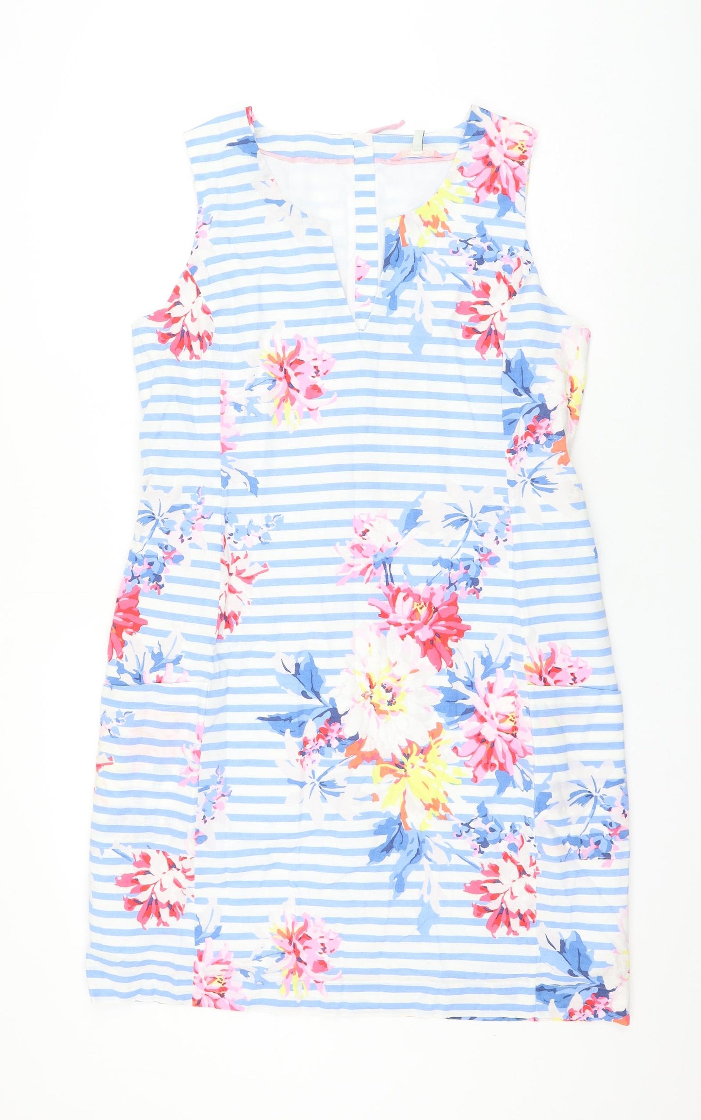 Joules Womens Multicoloured Striped Cotton Shift Size 14 V-Neck Zip - Flower