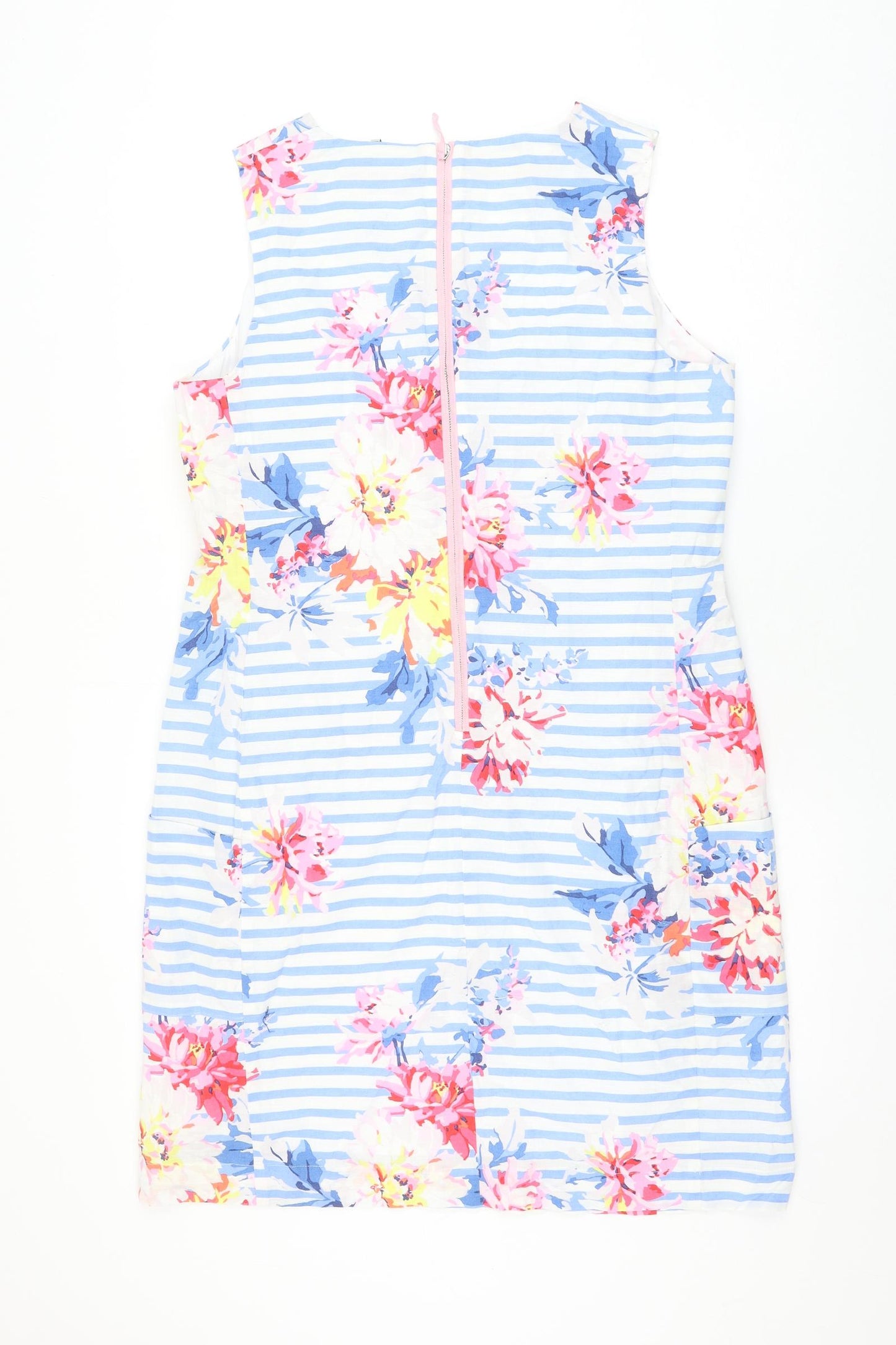 Joules Womens Multicoloured Striped Cotton Shift Size 14 V-Neck Zip - Flower