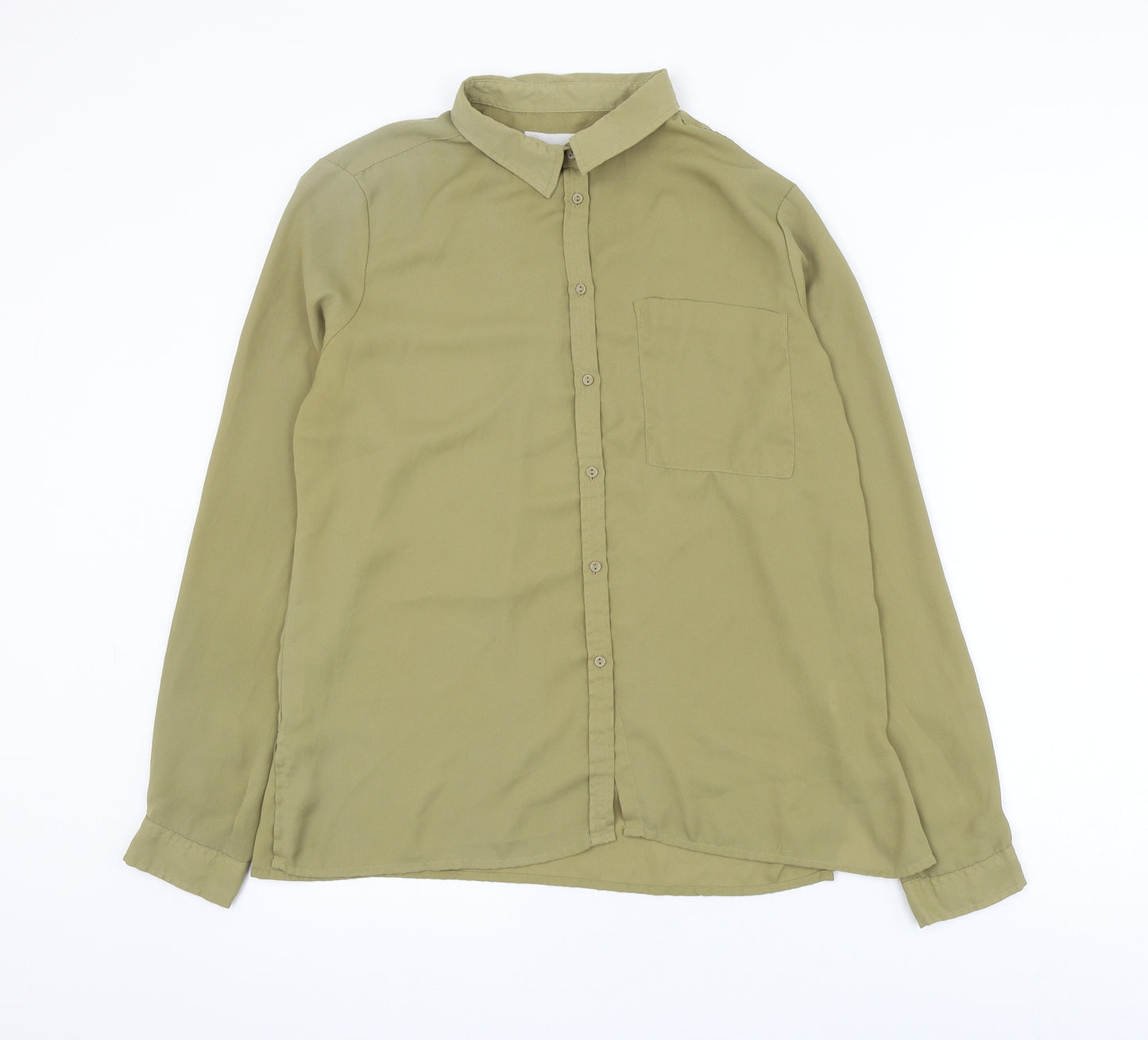 LFT Womens Green Polyester Basic Button-Up Size L Collared