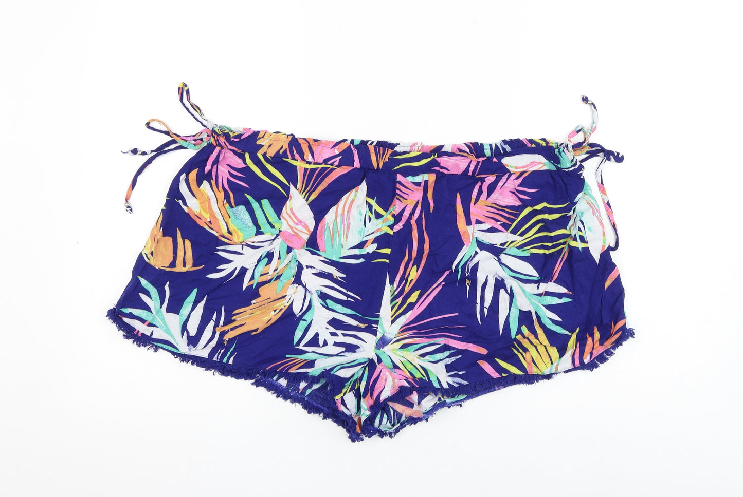 Marks and Spencer Womens Blue Floral Viscose Hot Pants Shorts Size 18 L3 in Regular Drawstring