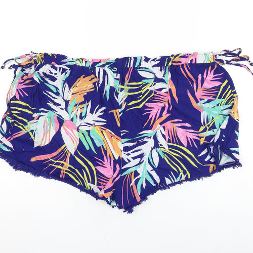 Marks and Spencer Womens Blue Floral Viscose Hot Pants Shorts Size 18 L3 in Regular Drawstring