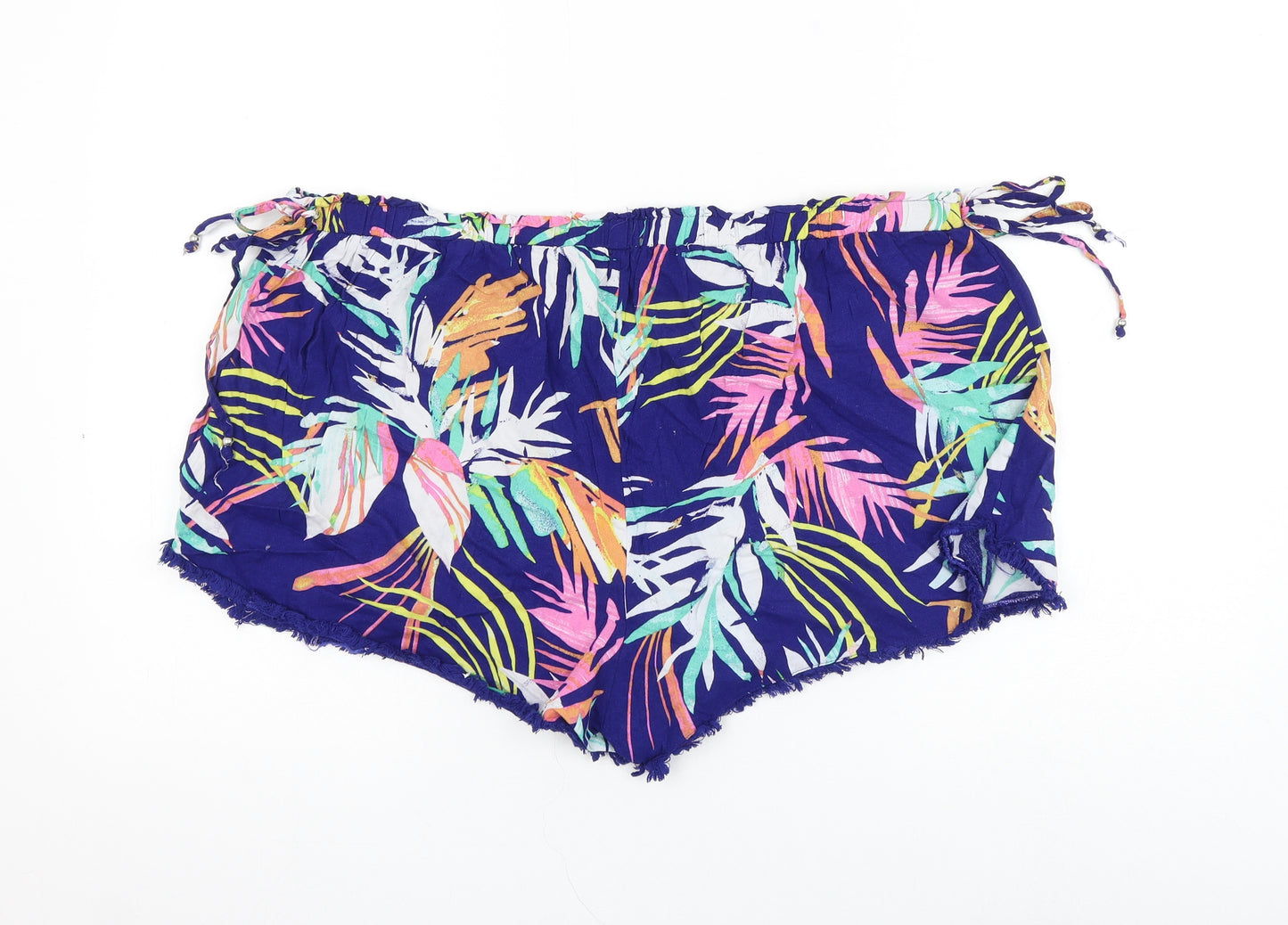 Marks and Spencer Womens Blue Floral Viscose Hot Pants Shorts Size 18 L3 in Regular Drawstring