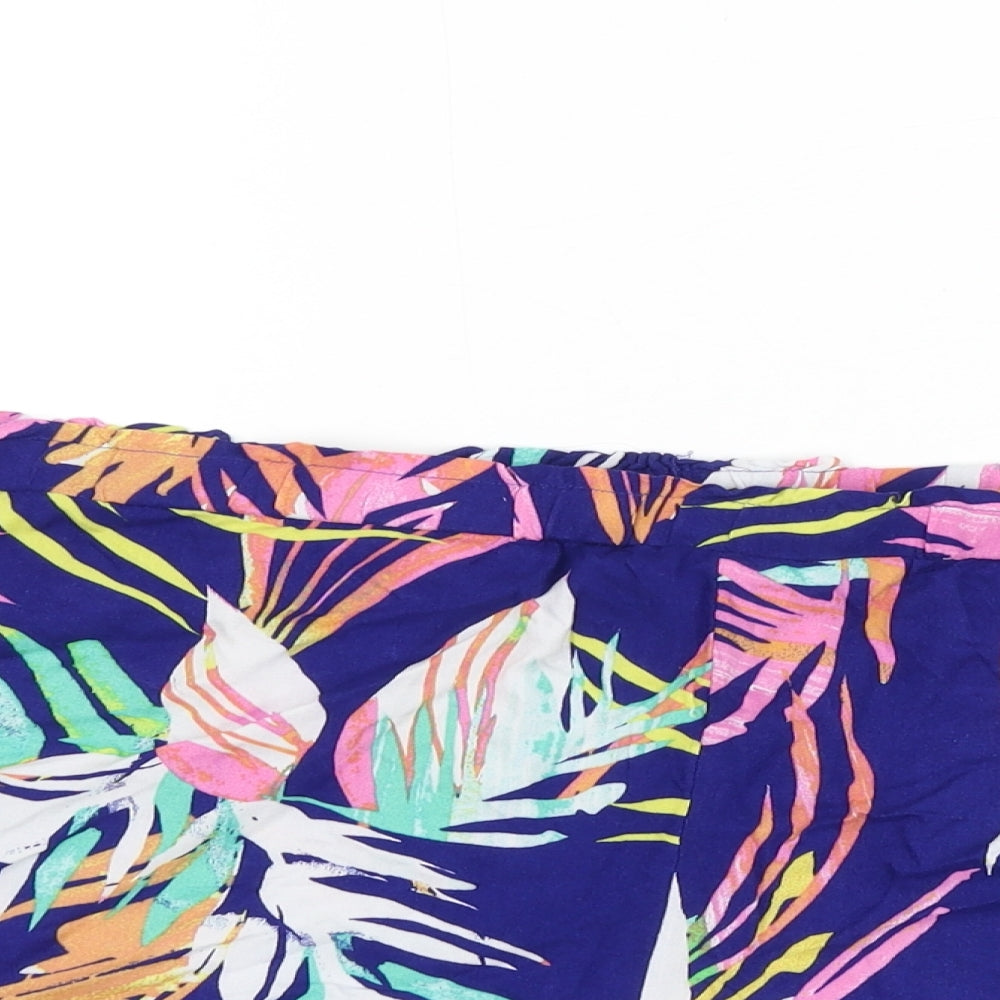 Marks and Spencer Womens Blue Floral Viscose Hot Pants Shorts Size 18 L3 in Regular Drawstring