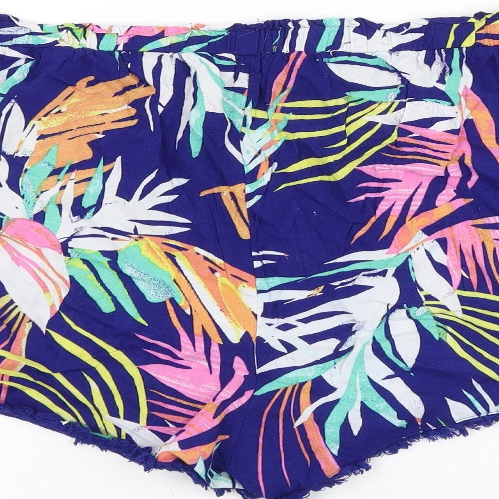 Marks and Spencer Womens Blue Floral Viscose Hot Pants Shorts Size 18 L3 in Regular Drawstring