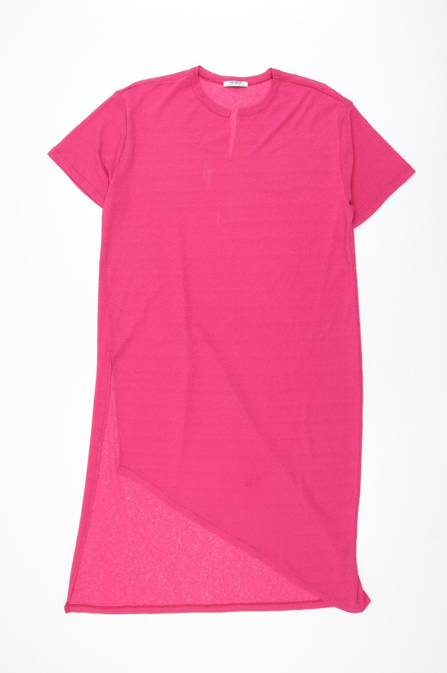 Zara Womens Pink Polyester T-Shirt Dress Size M V-Neck Pullover