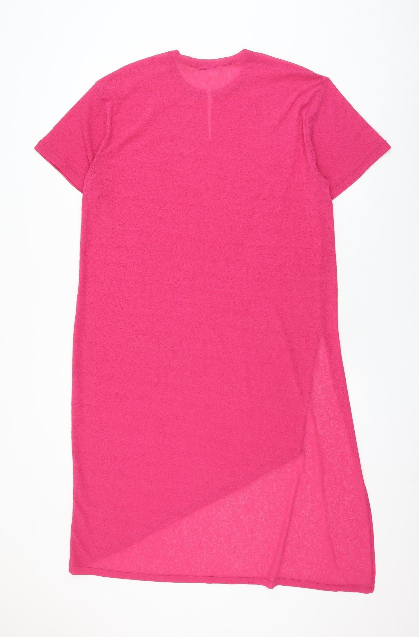 Zara Womens Pink Polyester T-Shirt Dress Size M V-Neck Pullover