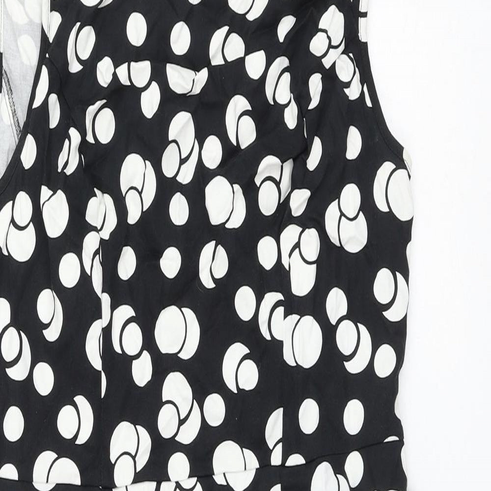 George Womens Black Polka Dot Cotton Shift Size 14 Round Neck Zip