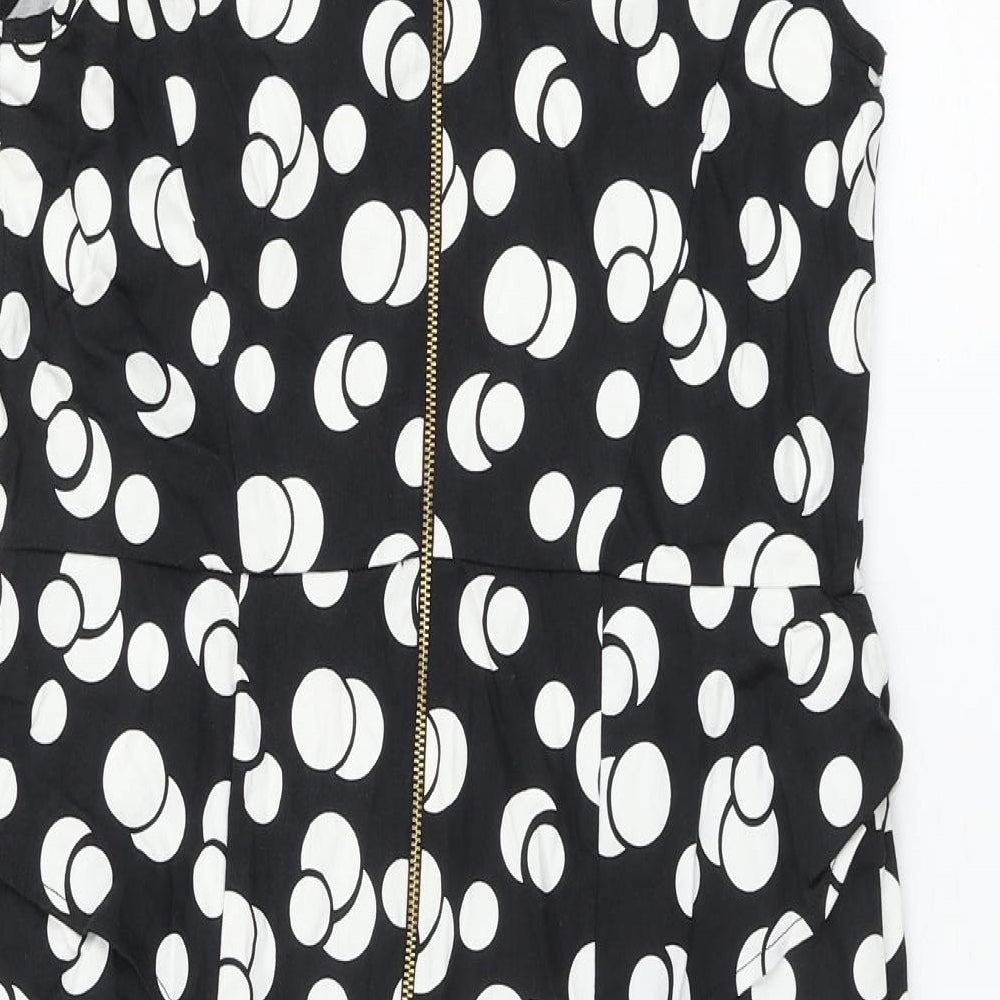 George Womens Black Polka Dot Cotton Shift Size 14 Round Neck Zip