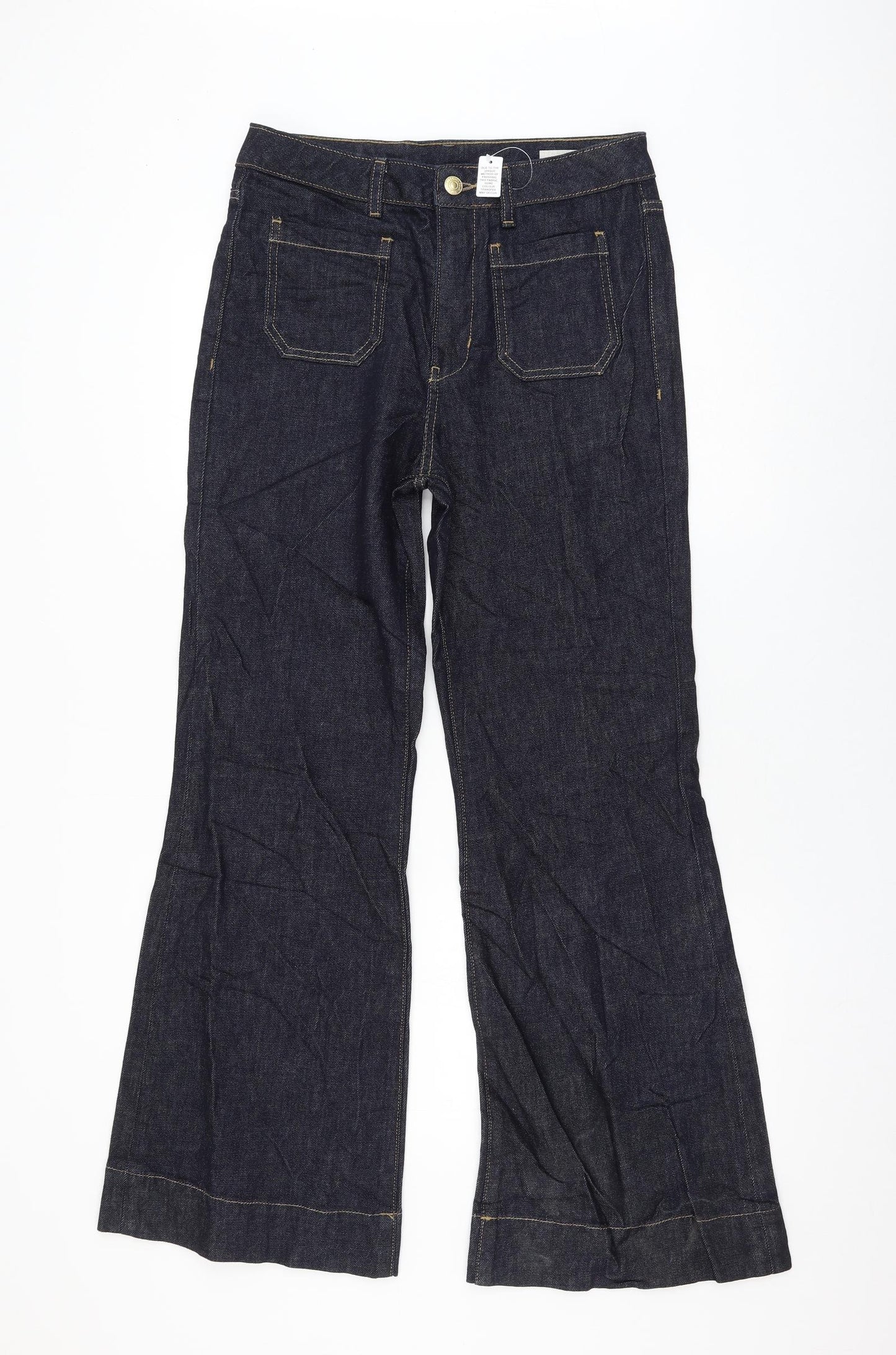 Marks and Spencer Womens Blue Cotton Flared Jeans Size 10 L30 in Regular Zip