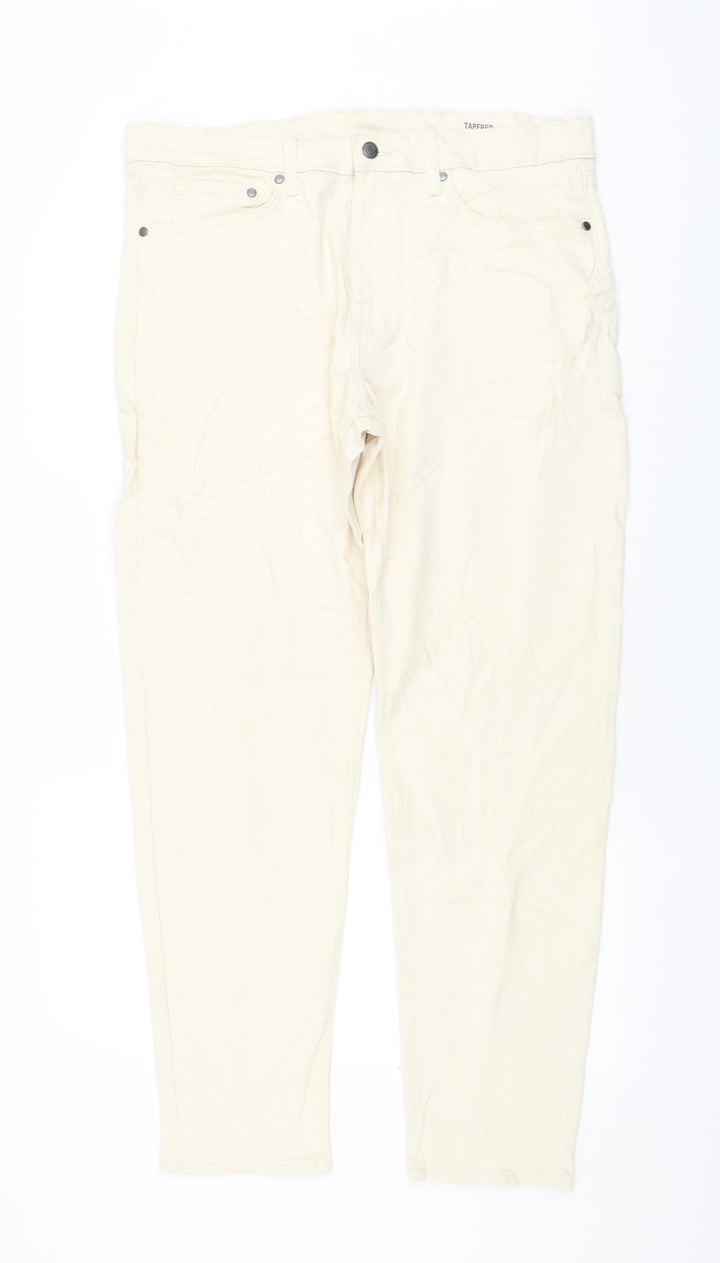 Marks and Spencer Womens Beige Cotton Tapered Jeans Size 34 in L31 in Regular Zip