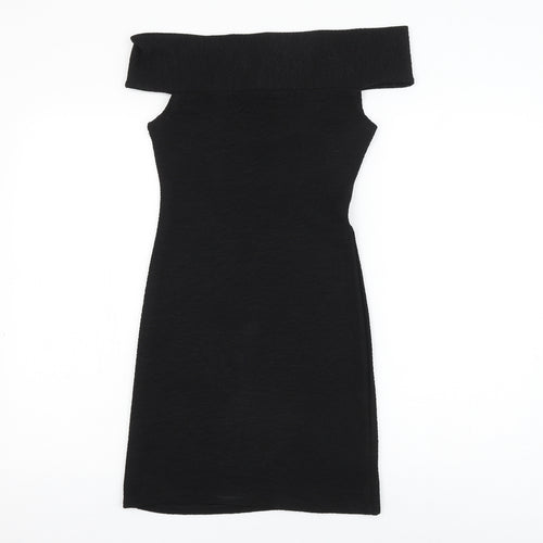 Pearl Womens Black Polyester Pencil Dress Size 10 Off the Shoulder Pullover