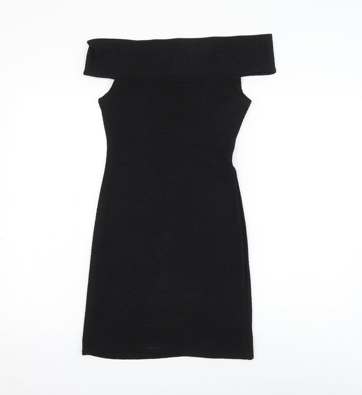 Pearl Womens Black Polyester Pencil Dress Size 10 Off the Shoulder Pullover