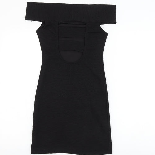 Pearl Womens Black Polyester Pencil Dress Size 10 Off the Shoulder Pullover