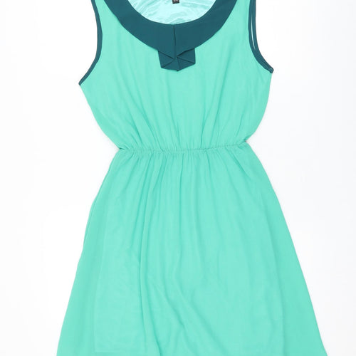 Iska Womens Green Polyester Skater Dress Size 12 Round Neck Pullover