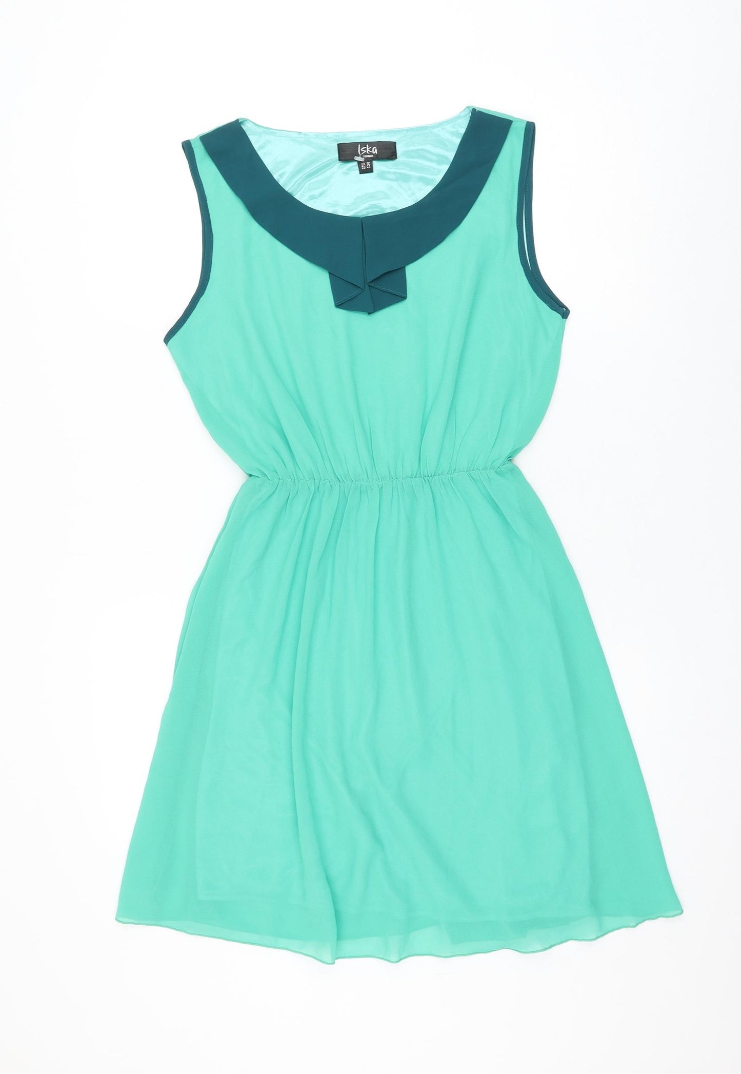 Iska Womens Green Polyester Skater Dress Size 12 Round Neck Pullover