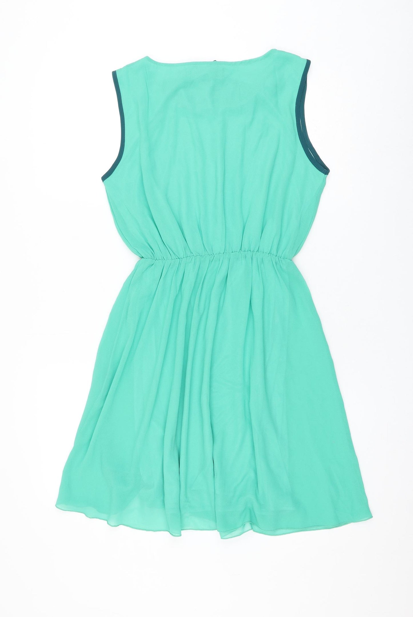 Iska Womens Green Polyester Skater Dress Size 12 Round Neck Pullover