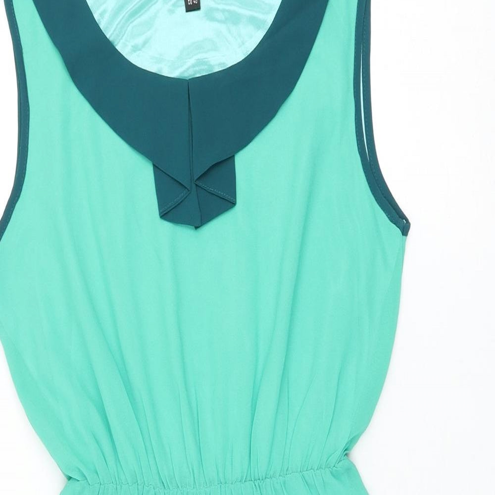 Iska Womens Green Polyester Skater Dress Size 12 Round Neck Pullover