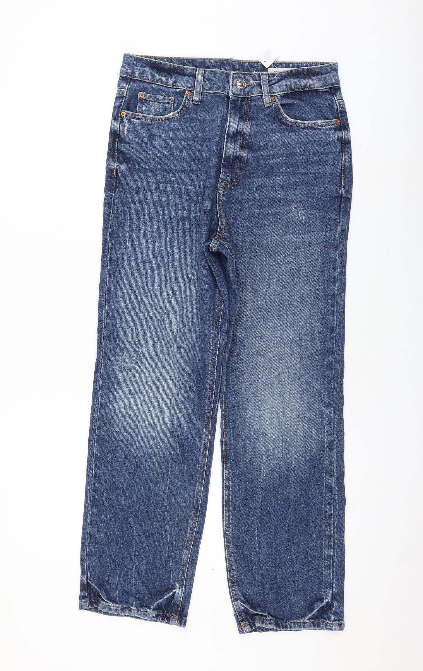 Marks and Spencer Womens Blue Cotton Straight Jeans Size 10 L27 in Regular Zip